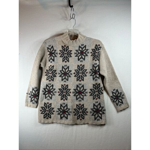 Eddie Bauer Wool Angora Nordic Snowflake Sweater Women’s M Beige Gray Fair Isle - Picture 1 of 8